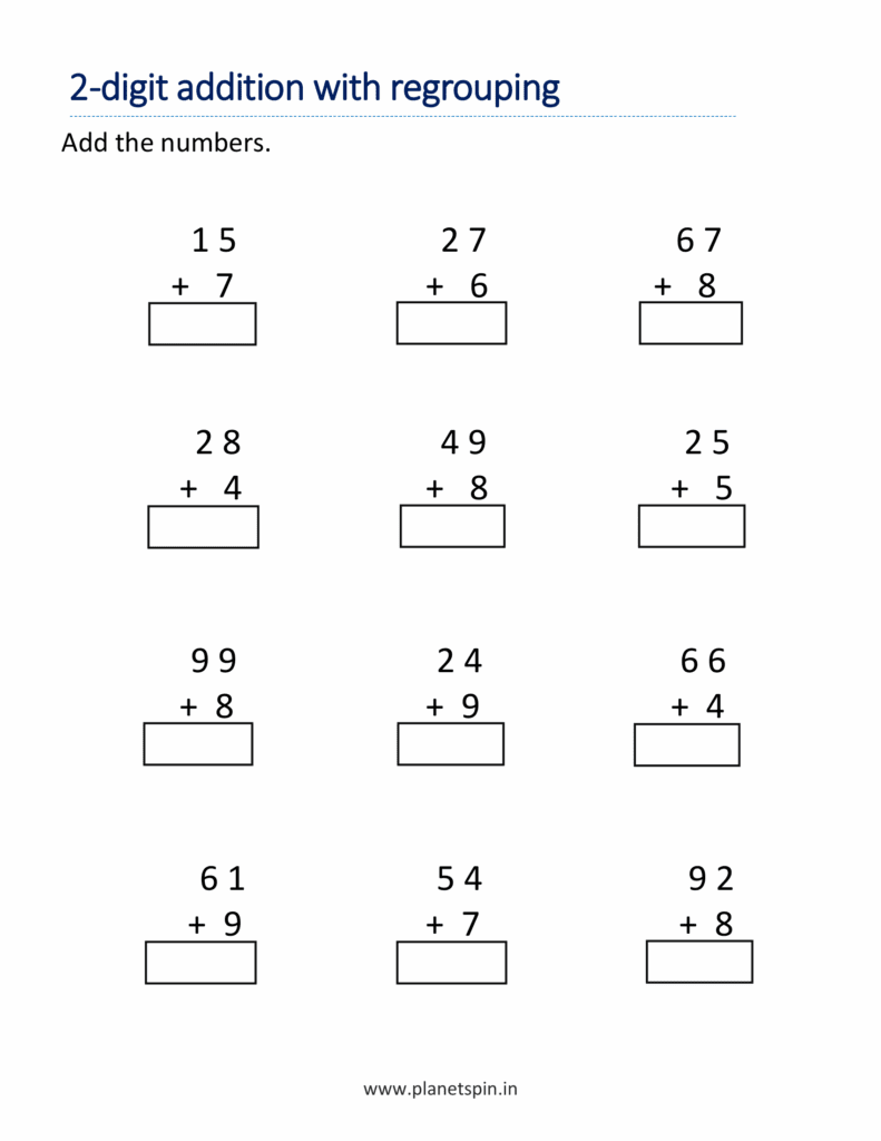 2 digit addition with regrouping worksheets for grade 2
