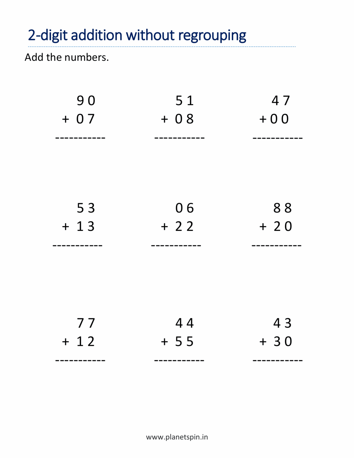 2 digit addition without regrouping worksheets for 2nd graders
