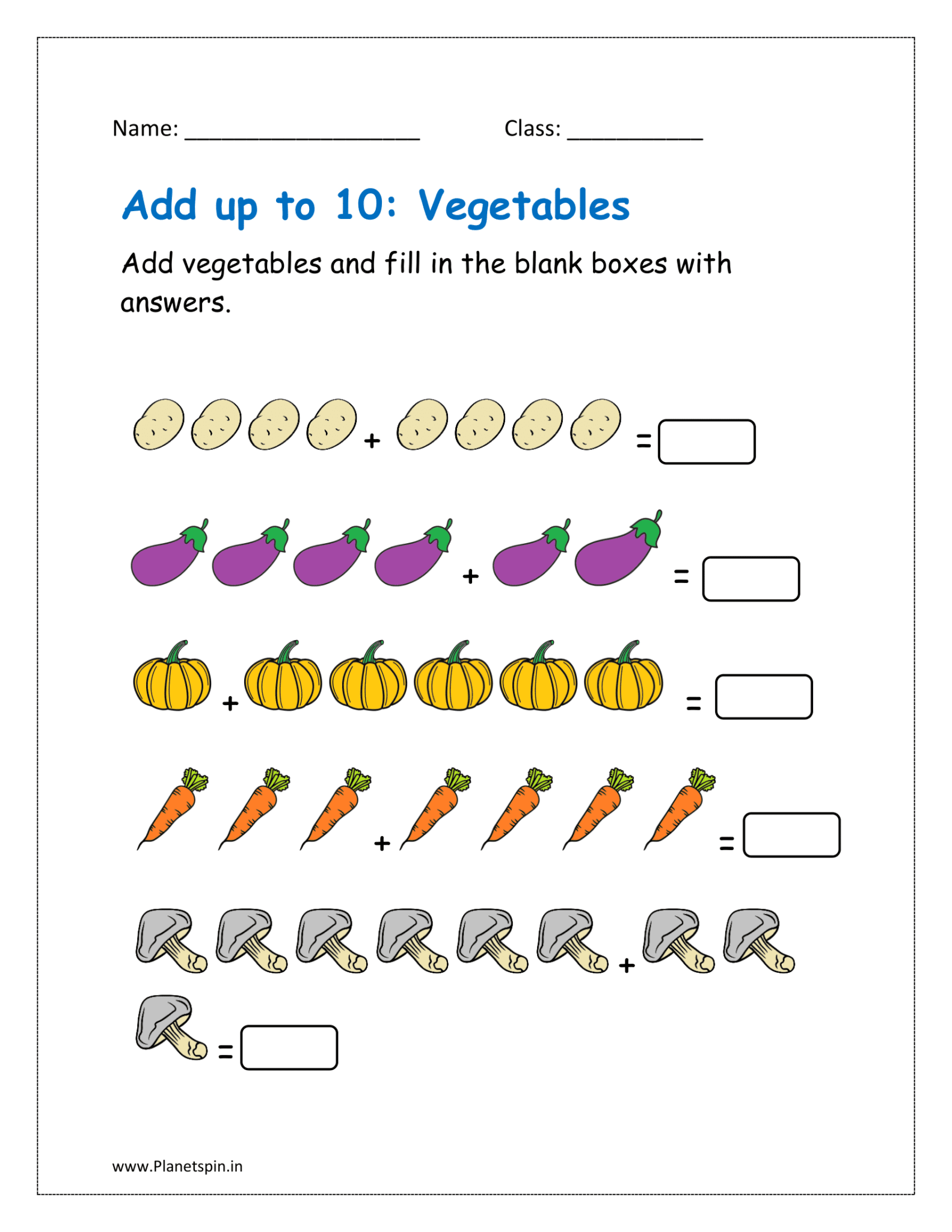 Vertical addition worksheets for kindergarten | Planetspin.in