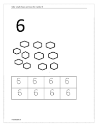 Color only 6 shapes and trace the number 6 (tracing number 6 worksheets for kindergarten)