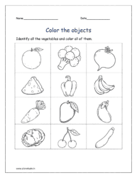 Vegetables: Identify all the vegetables and color all of them