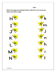 H to N: Match the uppercase alphabet letter bees with the correct lowercase letters bees