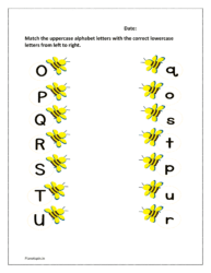 O to U: Match the uppercase alphabet letter bees with the correct lowercase letters bees