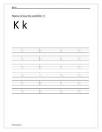 Practice to trace the small letter k in dotted lines