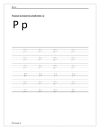 Practice to trace the small letter p in dotted lines