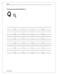 Practice to trace the small letter q in dotted lines