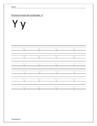 Practice to trace the small letter y in dotted lines