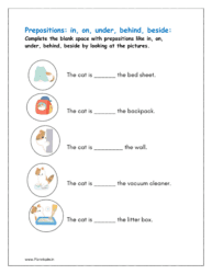 Preposition worksheet for class 1 english in on under behind beside