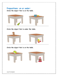 Circle the object that is on the table given in the worksheet for class 1