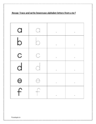 Trace and write small alphabet letters from a to f