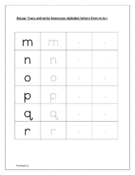 Recap of tracing and writing small letters from m to r