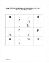 Worksheet 4: Write missing letters in sequence in empty blocks
