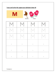 Trace and write uppercase letter M