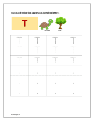 Trace and write uppercase letter T