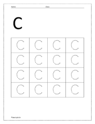 Trace uppercase letter C on dotted lines (Uppercase letter tracing worksheets pdf)