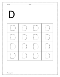 Trace uppercase letter D on dotted lines