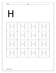 Trace uppercase letter H on dotted lines (Uppercase letter tracing worksheets pdf)