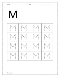 Trace uppercase letter M on dotted lines
