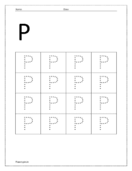 Trace uppercase letter P on dotted lines