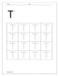 Trace uppercase letter T on dotted lines (Uppercase letter tracing worksheets pdf)