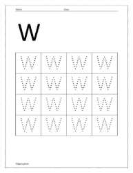 Trace uppercase letter W on dotted lines (Uppercase letter tracing worksheets pdf)