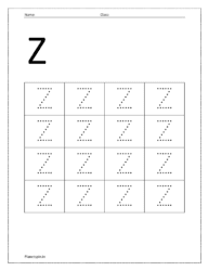 Trace uppercase letter Z on dotted lines (printable dotted letters)