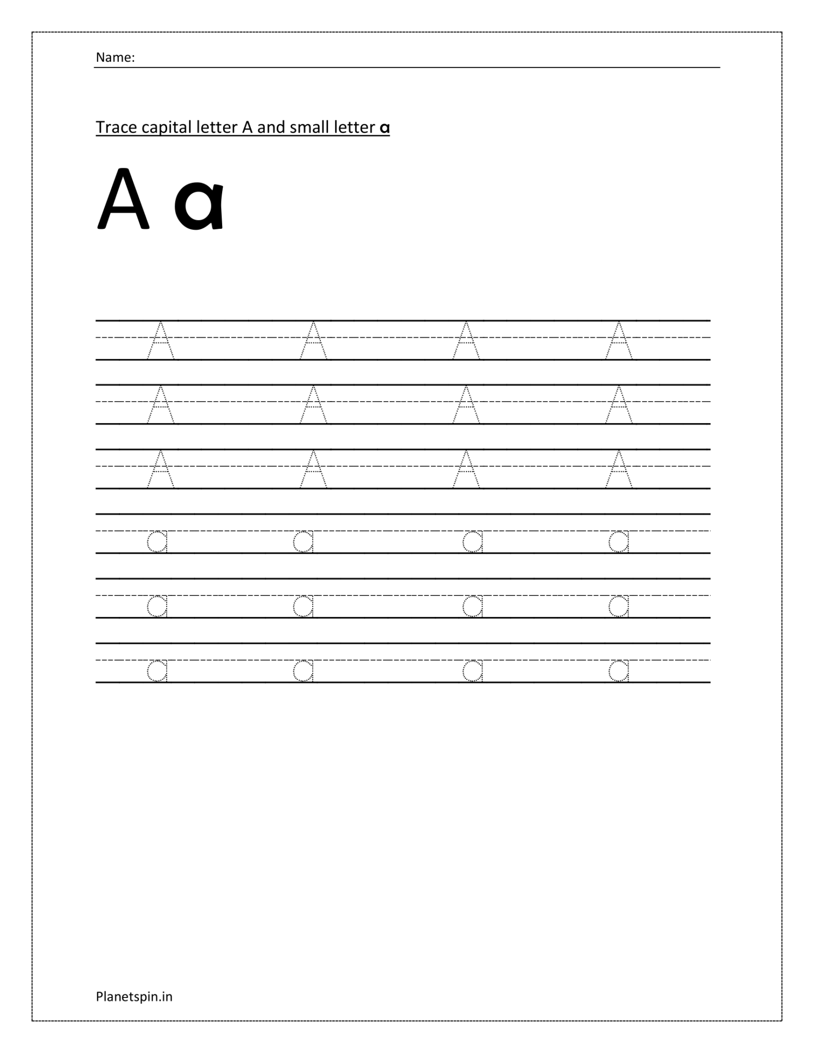 Trace letter a on dotted lines worksheet for preschool | Planetspin.in