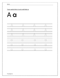 Tracing capital and small letter a on four line worksheet