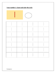 Trace number 1. Count and color the circle