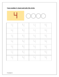 Trace number 4. Count and color the circles