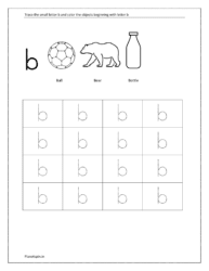 download worksheets for tracing lowercase letters b and coloring the objects 