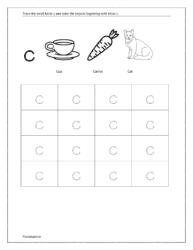 tracing lowercase letters c and coloring the objects 