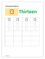 worksheet for tracing number 13