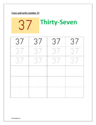 Worksheet for Tracing and writing number 37