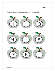 Apples: Write the numbers in sequence from 1 to 9 in the apples