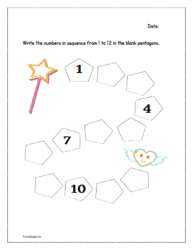 Pentagons: Write the numbers in sequence from 1 to 12 in the blank pentagons (counting forward worksheets)