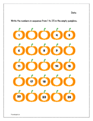 Pumpkins: Write the numbers in sequence from 1 to 25 in the empty pumpkins
