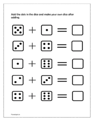 Add the dots in the dice and make your own dice after adding in the worksheet