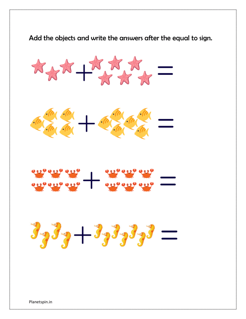 Addition worksheets for kindergarten | Planetspin.in