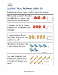 Addition word problems within 10