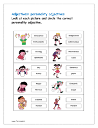 Look at each picture and circle the correct personality adjective for class 1