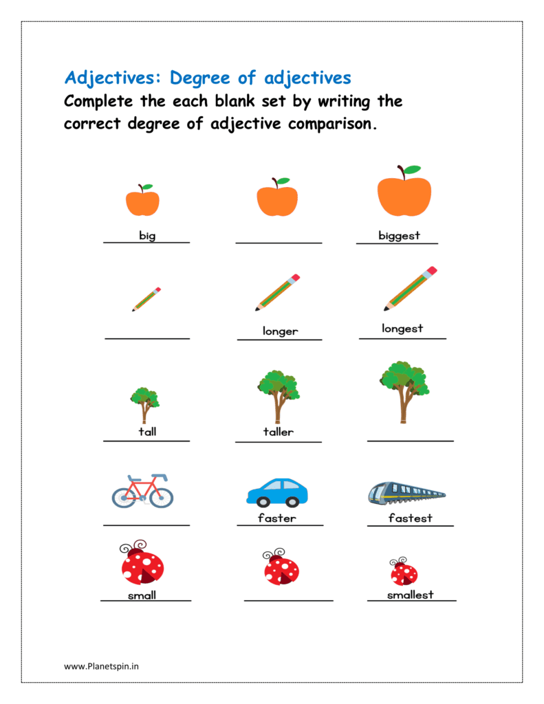 Adjectives worksheet for grade 1 | Planetspin.in
