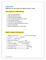 Adjectives worksheet for grade 1