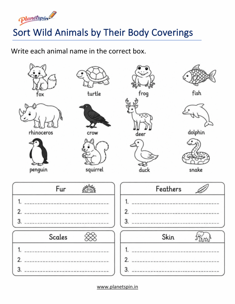 Printable wild animals worksheet for grade 1