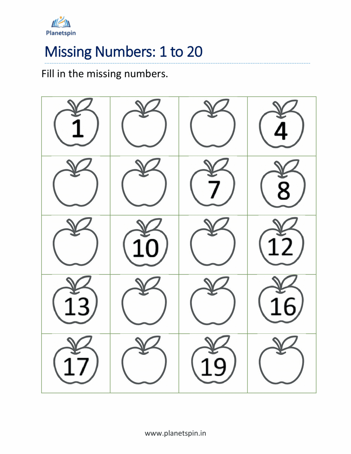 Missing numbers worksheet 1 to 20 %