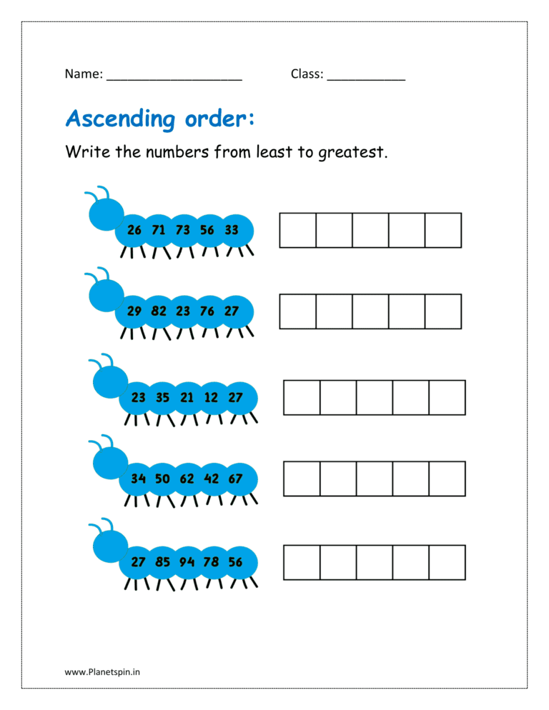 Ascending order worksheet for kindergarten | Planetspin.in