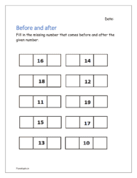 Before and after: Fill in the missing number that comes before and after the given number