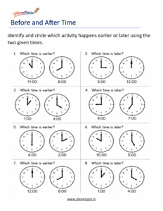 Answer Before and After Time Questions for Grade 1