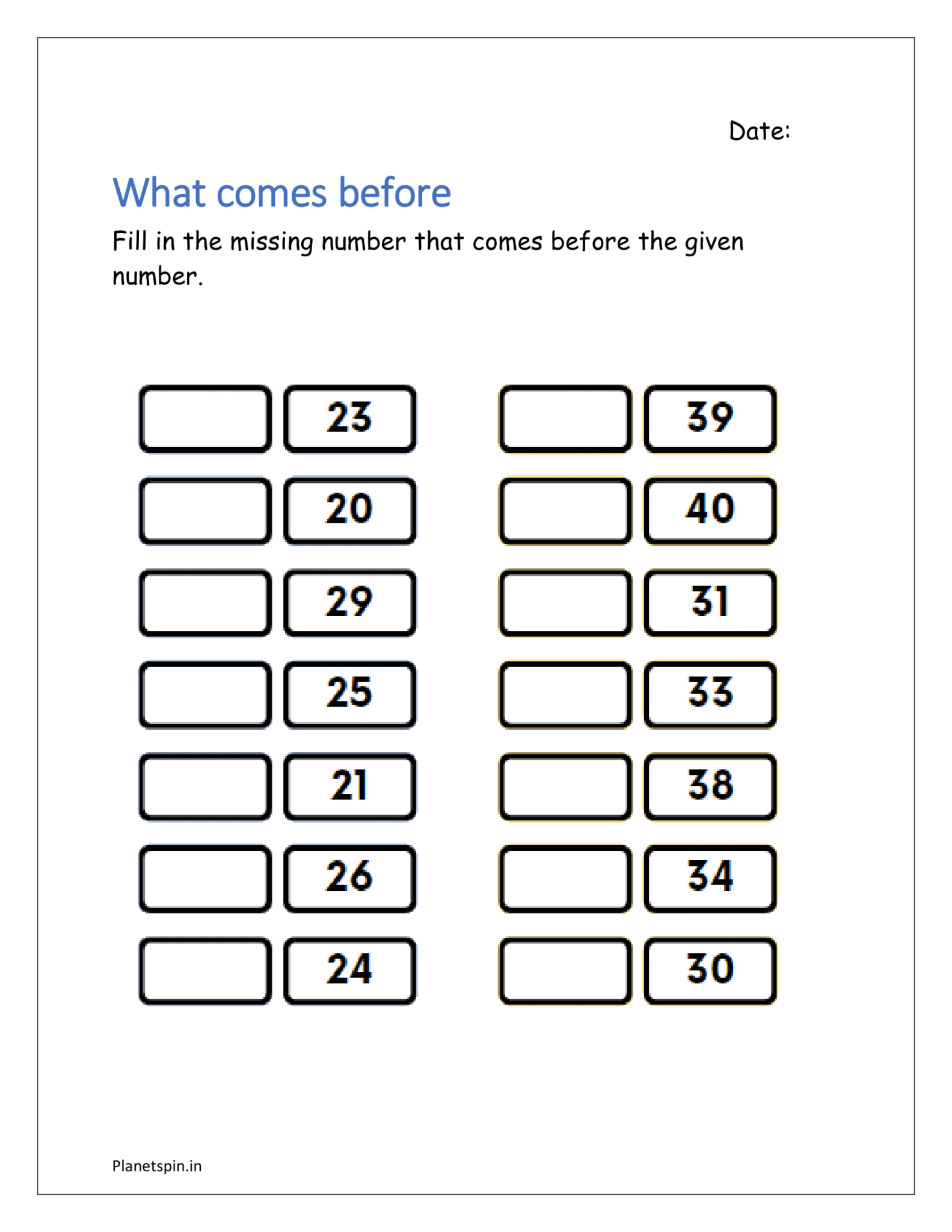 Previous Number Math Worksheet Backward counting worksheets for kindergarten | Planetspin.in
