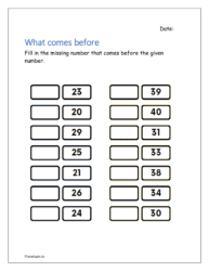Fill in the missing number that comes before the given number (Backward counting worksheet for kindergarten)